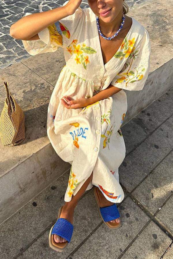 LM | Printed linen midi dress