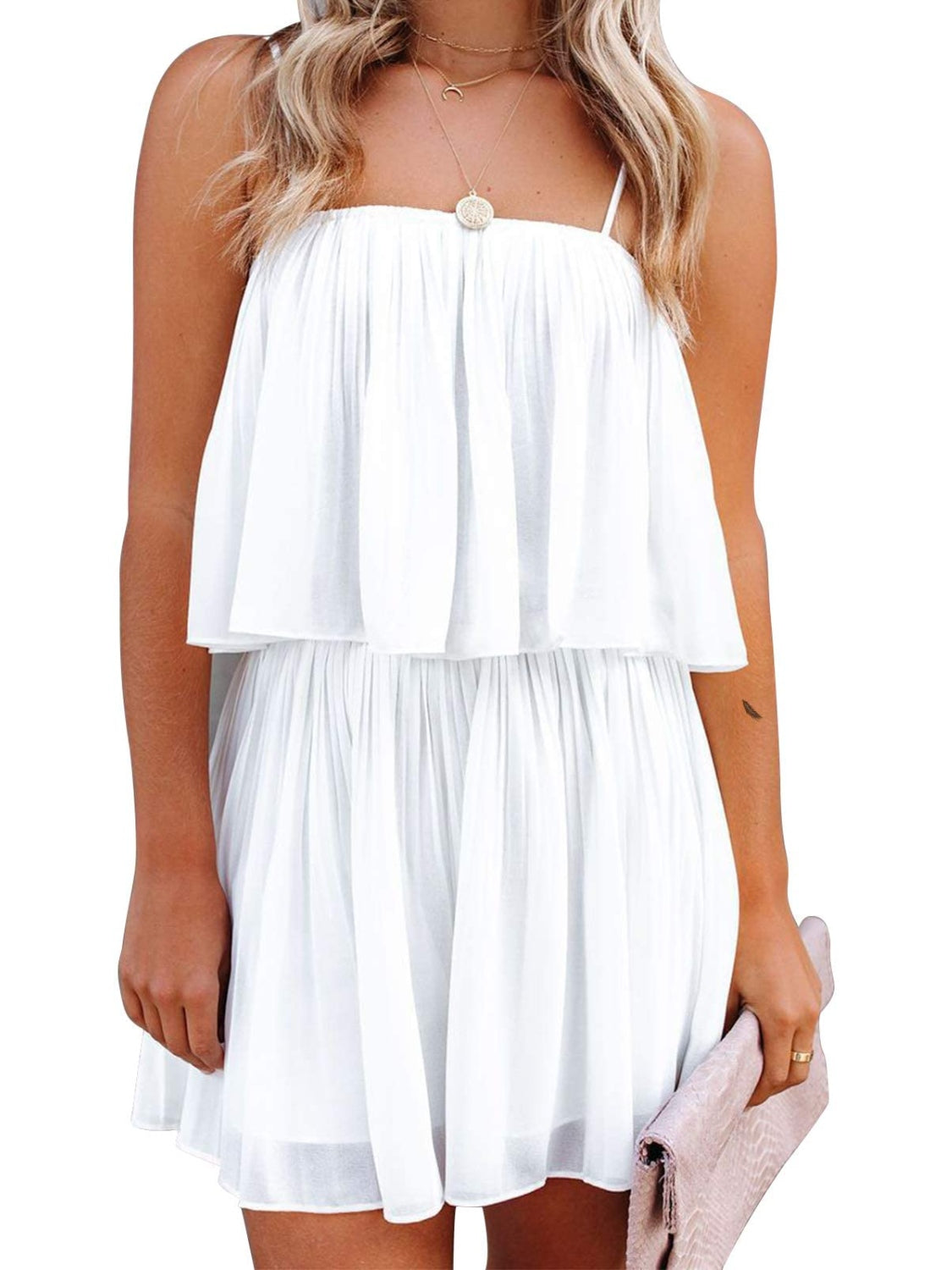 LM | Ruched spaghetti strap romper