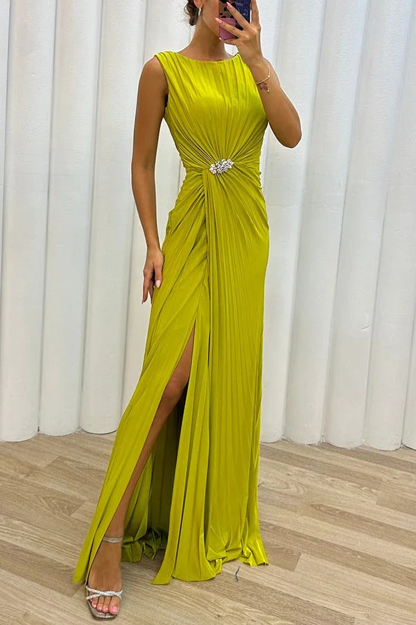 LM | Pretty Special Pleated Embellished Slit Evening Maxi Dress