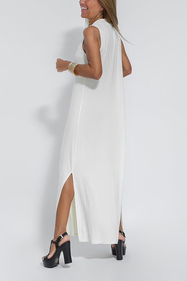 LM | Elegant is forever knit solid color sleeveless slit maxi dress