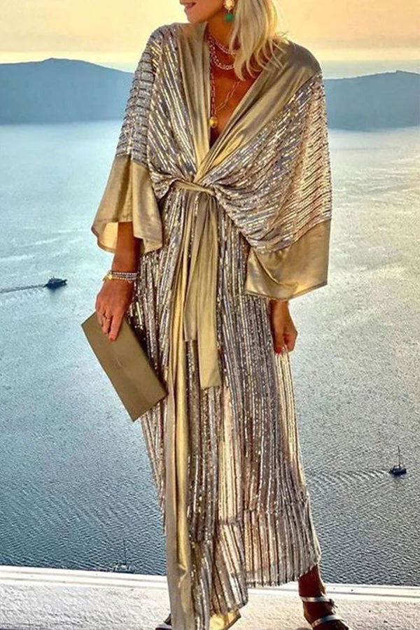 LM | Dreamy Evenings Retro Court Style Kimono Party Maxi Dress