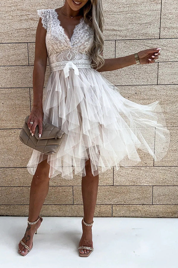 LM | V-neckline Sleeveless lace midi dress