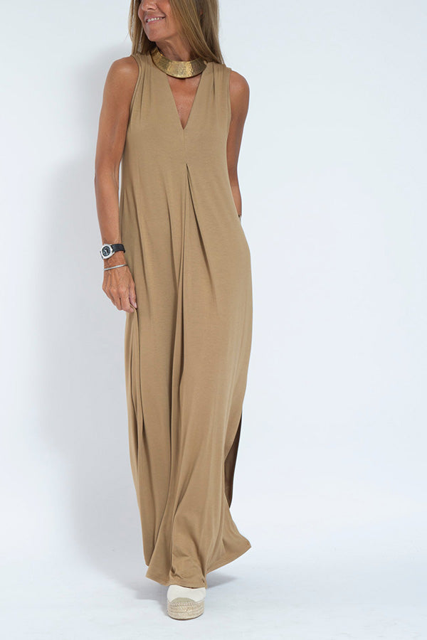LM | Elegant is forever knit solid color sleeveless slit maxi dress