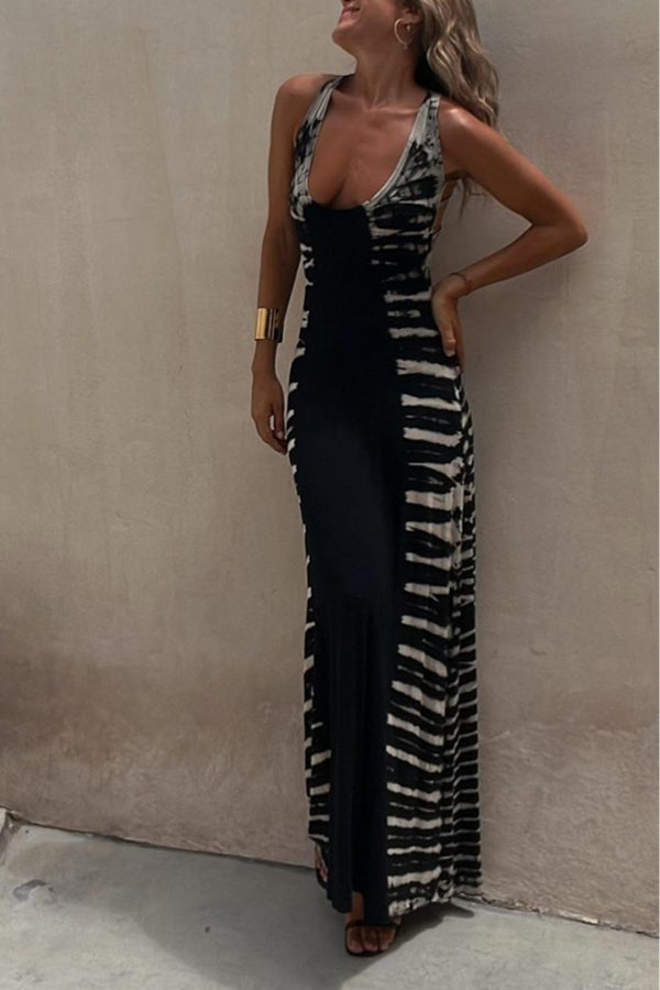 LM | Starry Sky Tie-dye-print stretch back maxi dress