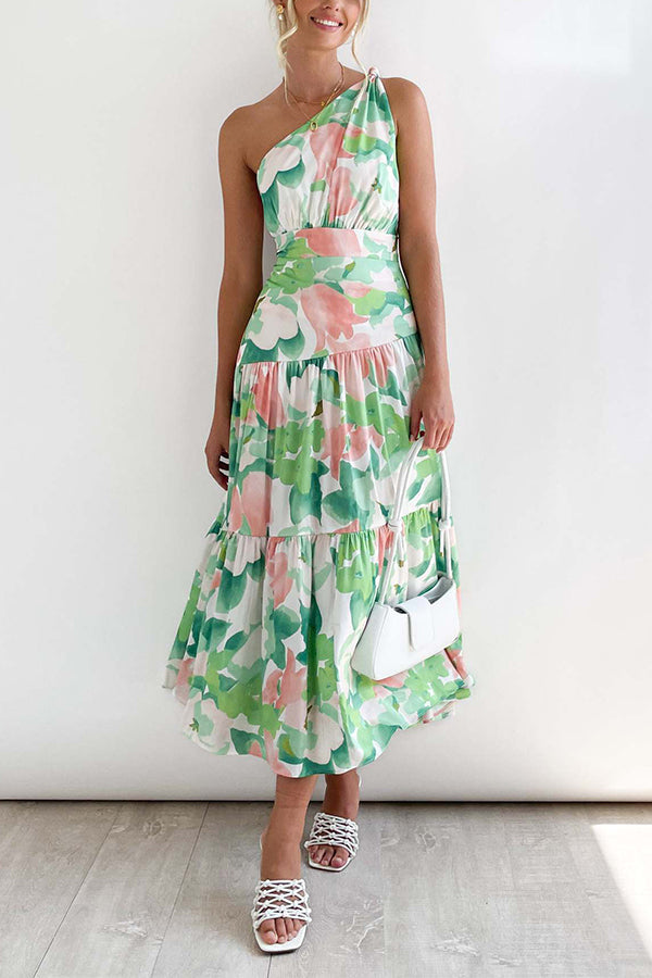 LM | Mid-length, off-the-shoulder, sleeveless midi dress