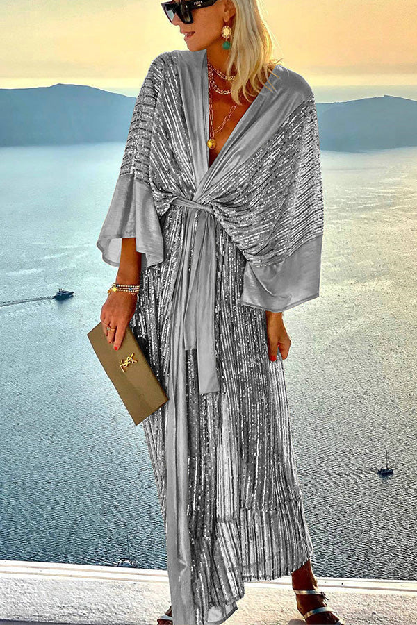LM | Dreamy Evenings Retro Court Style Kimono Party Maxi Dress