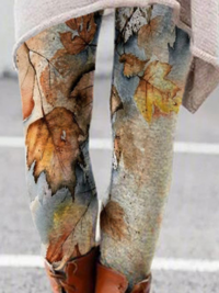 LM | Casual printed leaf coat pants