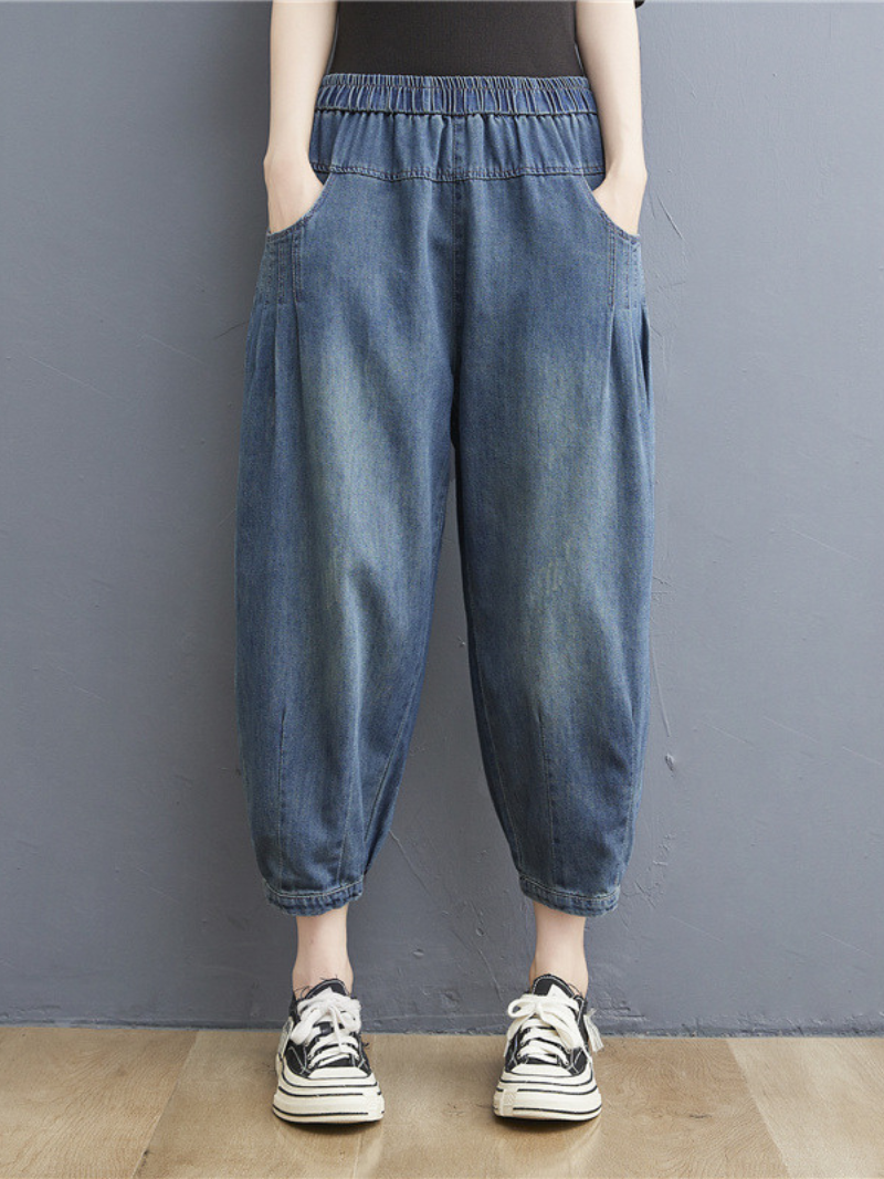 LM | summer elastic waist thin loose denim casual pants
