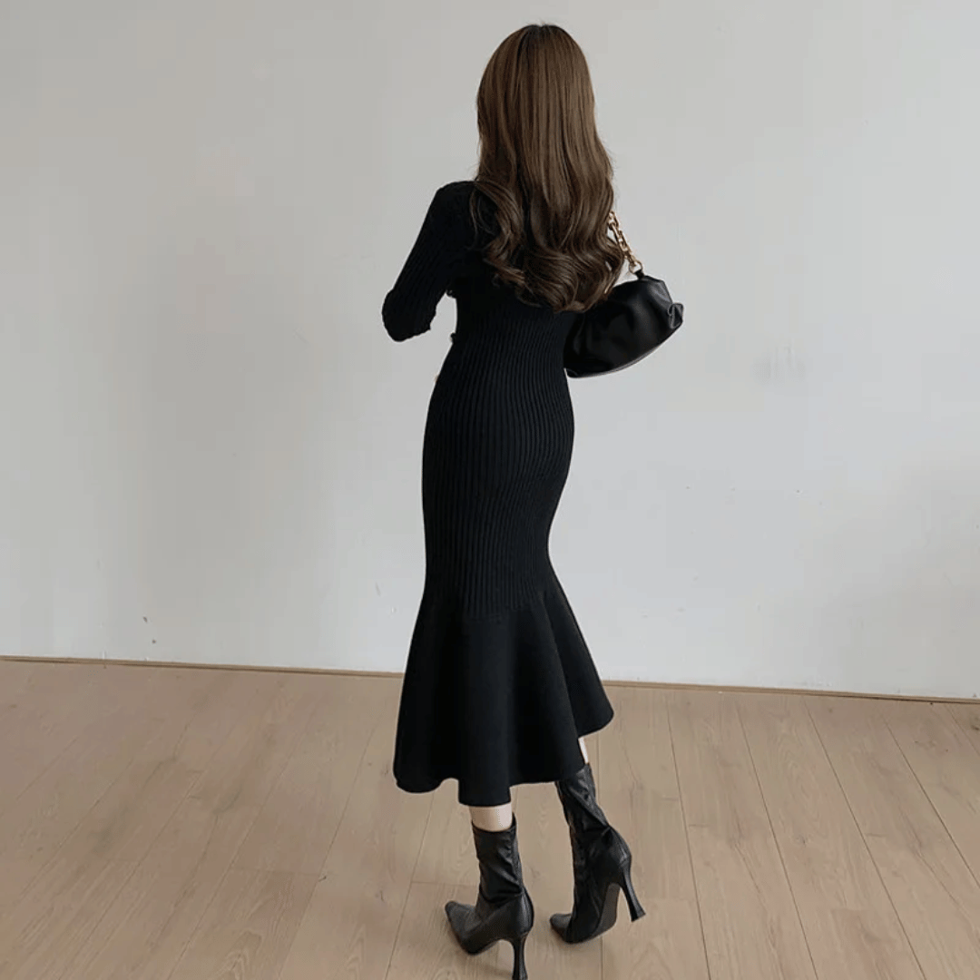 LM | elegant ribbed midi dress for women
