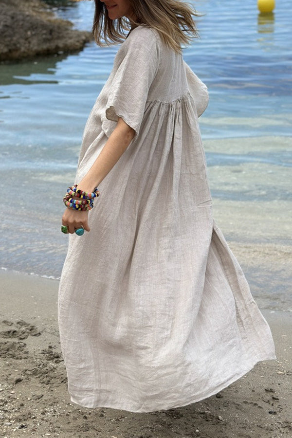 LM | MIRA maxi dress with V-neck and stripes