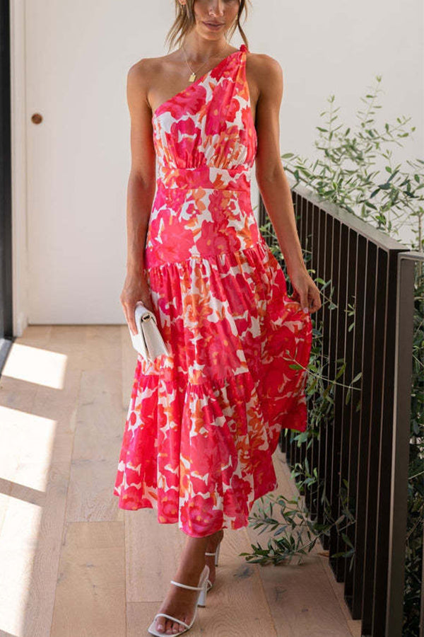 LM | Mid-length, off-the-shoulder, sleeveless midi dress