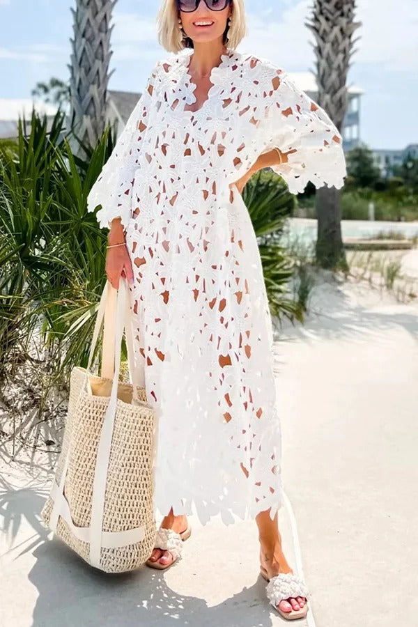 LM | I Belong Here Floral Eyelet Lace Cover Up Beach Midi Dress