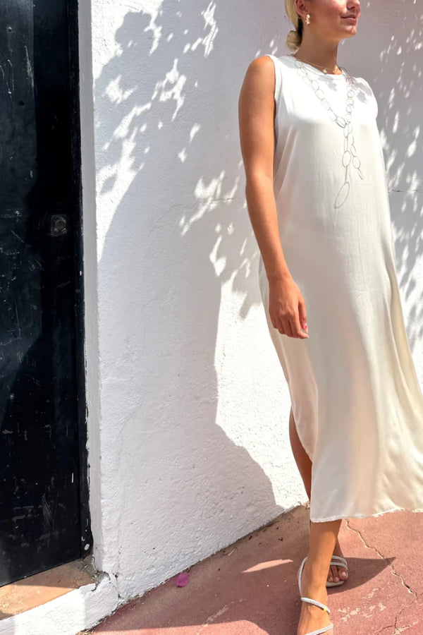 LM | Satin midi dress with seam detail