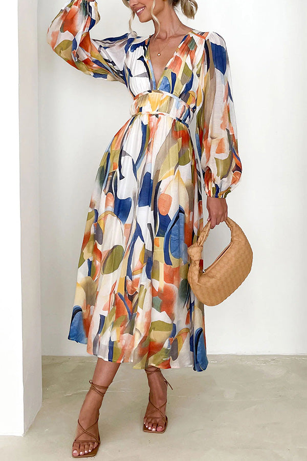 LM | Eclipse Season Printed long-sleeved maxi dress with flowing sleeves