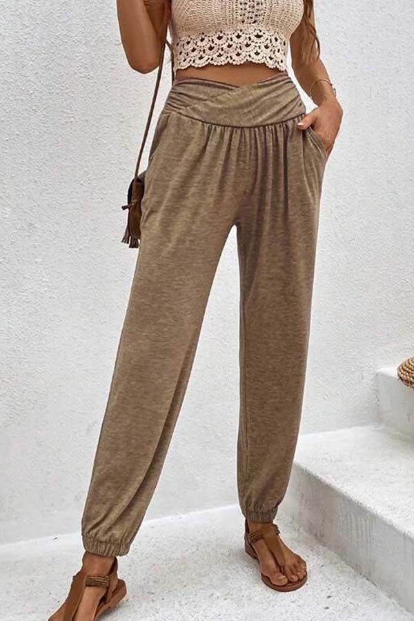 LM | Temperament casual loose pocket high waist pants