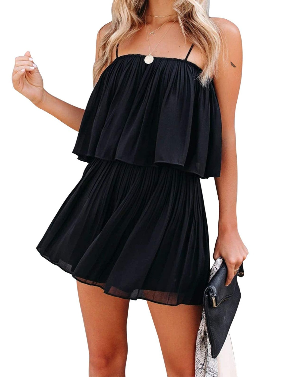 LM | Ruched spaghetti strap romper