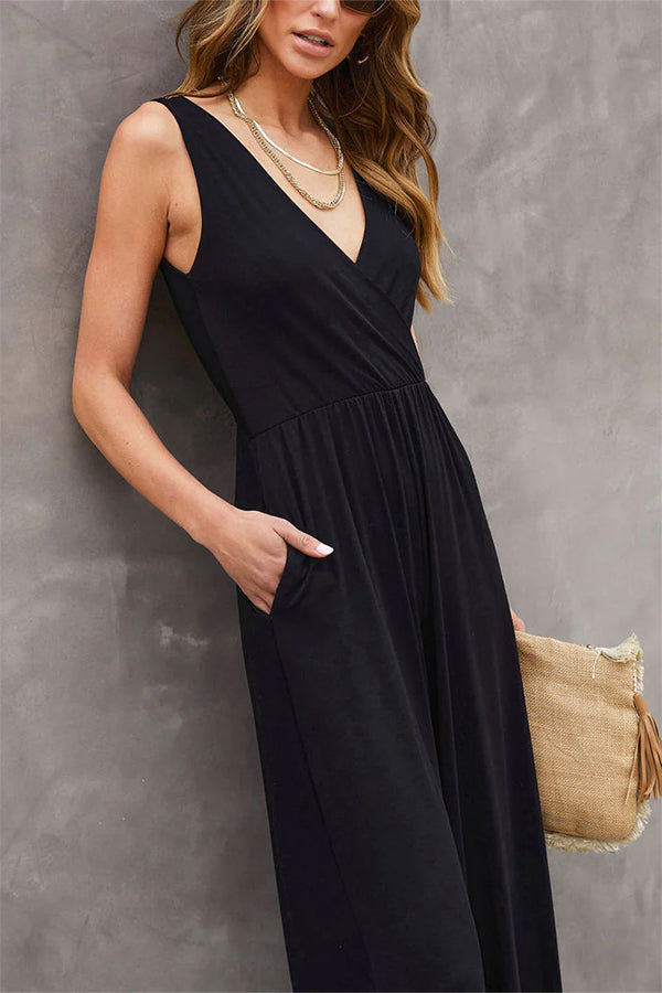 LM | Modal Drape V-neckline Double slit pocket Flared pants