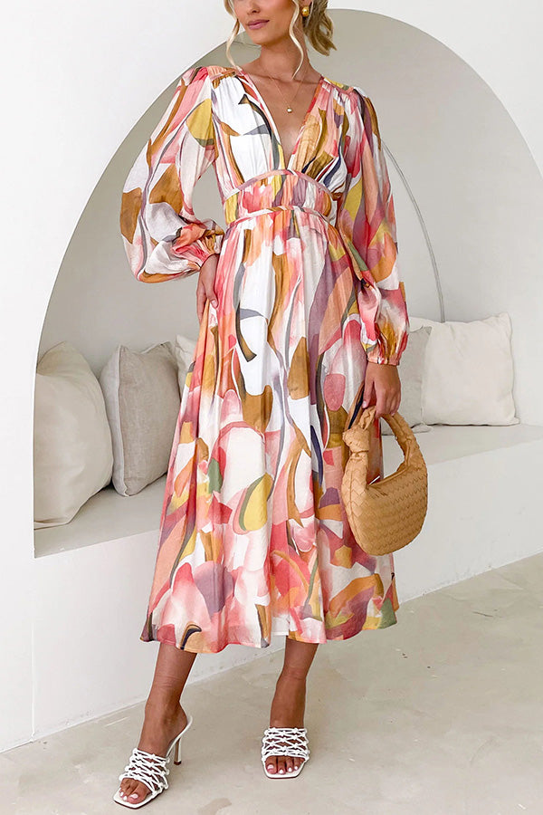 LM | Eclipse Season Printed long-sleeved maxi dress with flowing sleeves