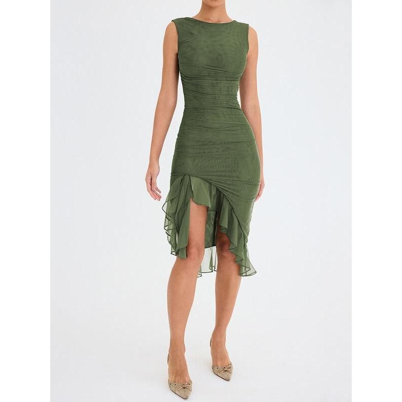 LM | Elegant backless midi dress with ruffles