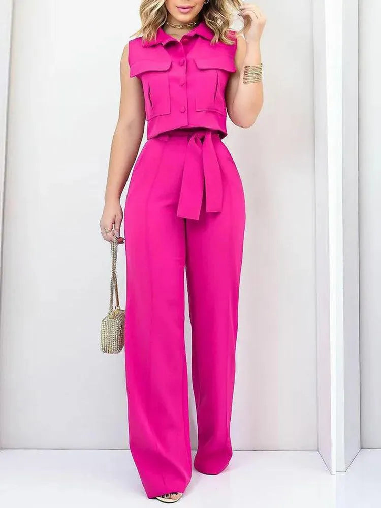TS | Elegant style - Belt with bow, wide leg - Perfect for casual and formal occasions