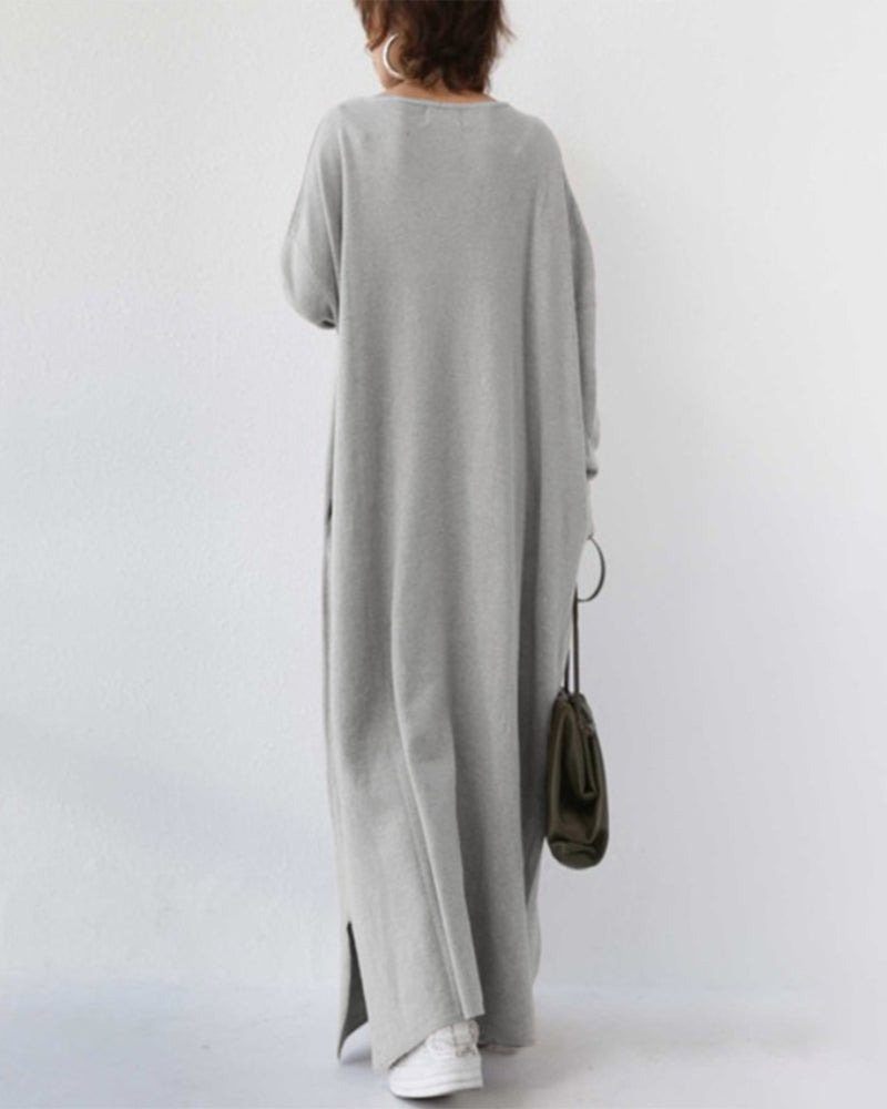 LM | stylish long-sleeved maxi dress with V-neckline for everyday wear