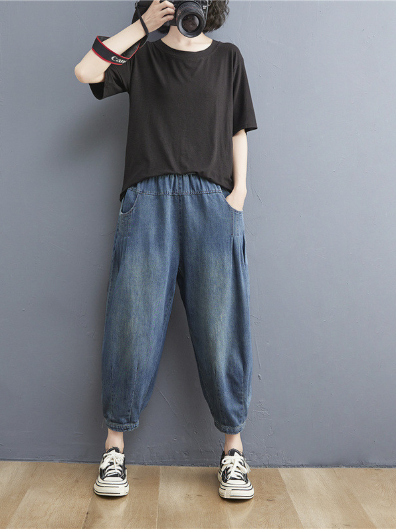 LM | summer elastic waist thin loose denim casual pants