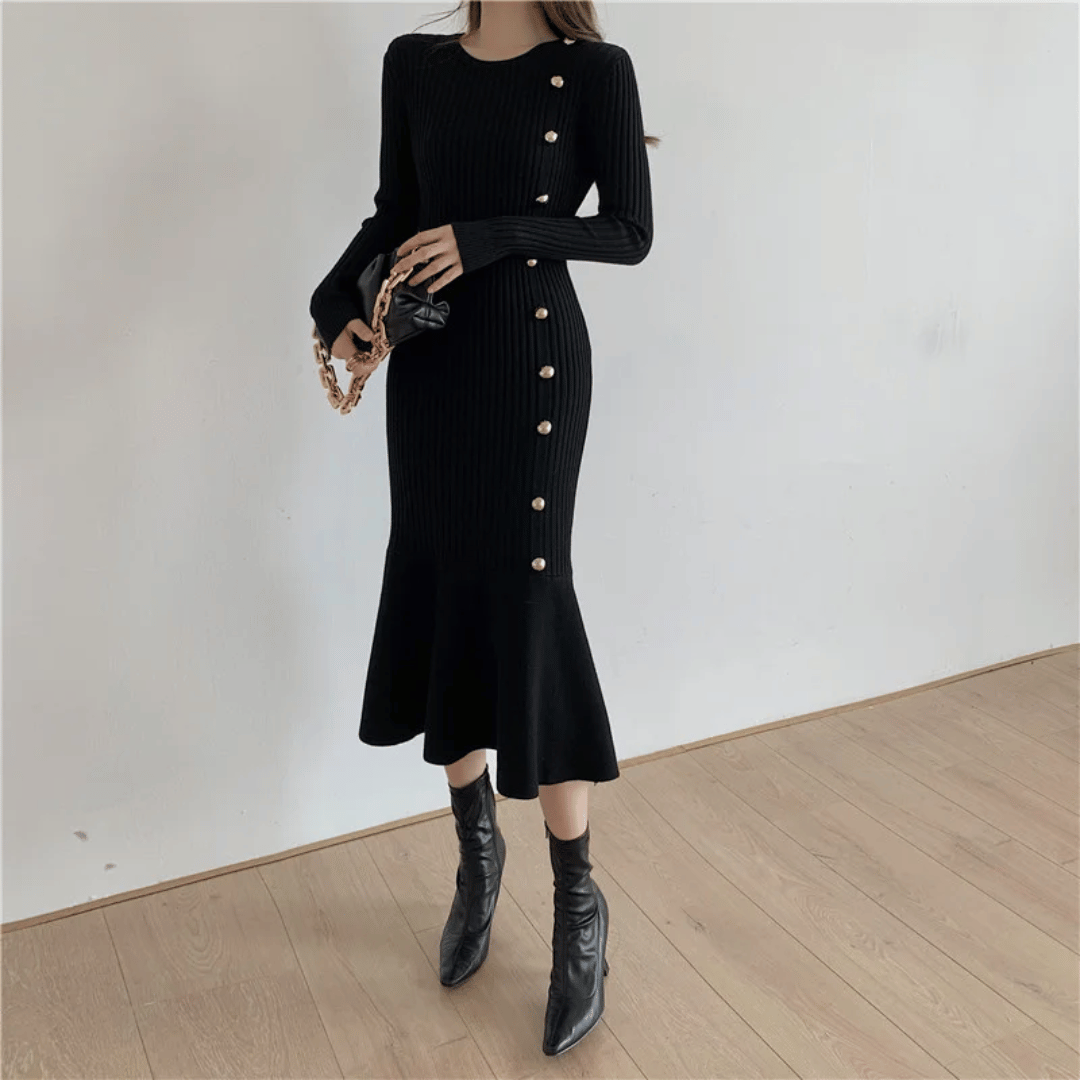 LM | elegant ribbed midi dress for women