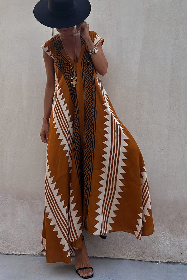 LM | Beach dates Ethno print maxi dress in A-line