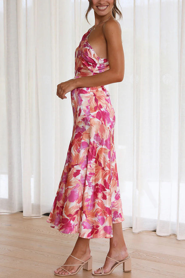 LM | Buy Myself Flowers Floral One Shoulder Midi Dress