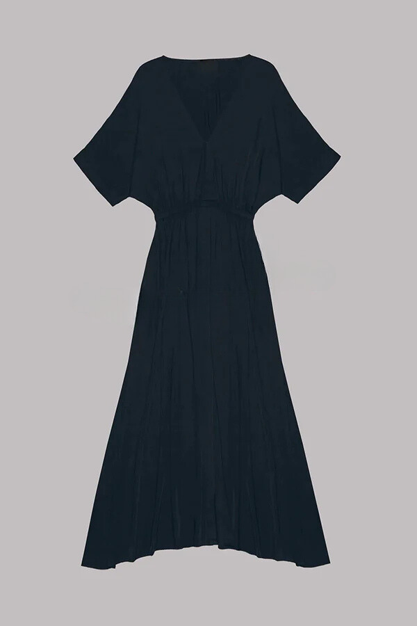 LM | Soft and Elegant Kimono Sleeve Stretchy Waist Pocketed Slit Maxi Dress