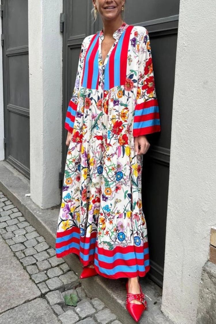 LM | Resort Floral Print Bell Sleeve Maxi Dress