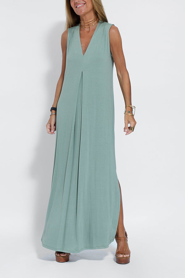 LM | Elegant is forever knit solid color sleeveless slit maxi dress