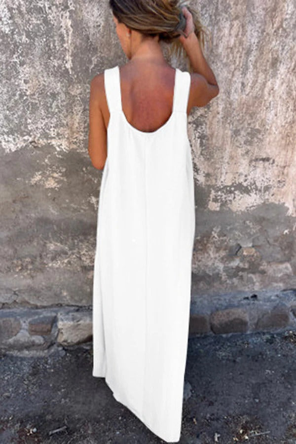 LM | Solid Floral Embellished Sleeveless Loose Maxi Dress