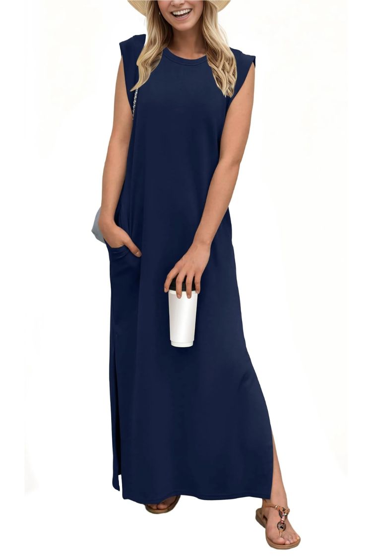 LM | Women's Casual Loose Split Pleatless Maxi Dress