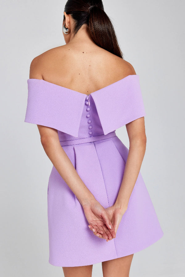 LM | Elegant Evening Lapel Bandeau Detachable Belt Pocketed Mini Dress