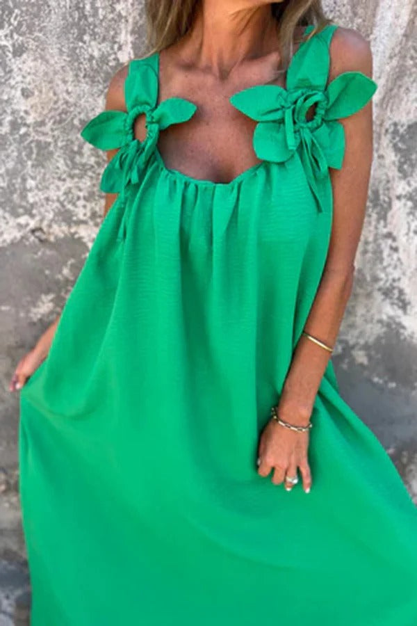 LM | Solid Floral Embellished Sleeveless Loose Maxi Dress
