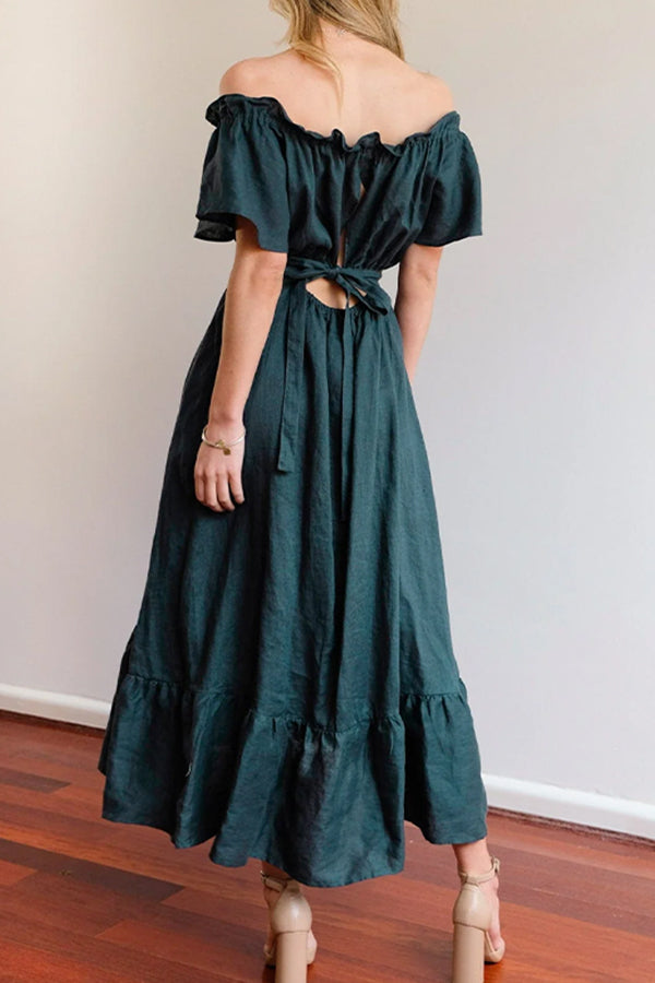 LM | RUCHED HEM OFF-THE-SHOULDER MIDI DRESS