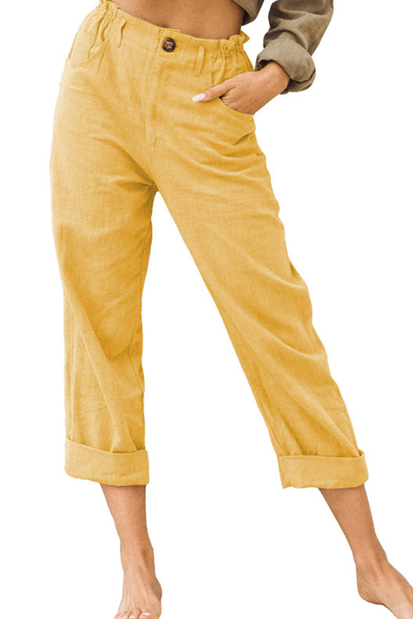 LM | Solid color cotton and linen fashionable loose high waist casual pants