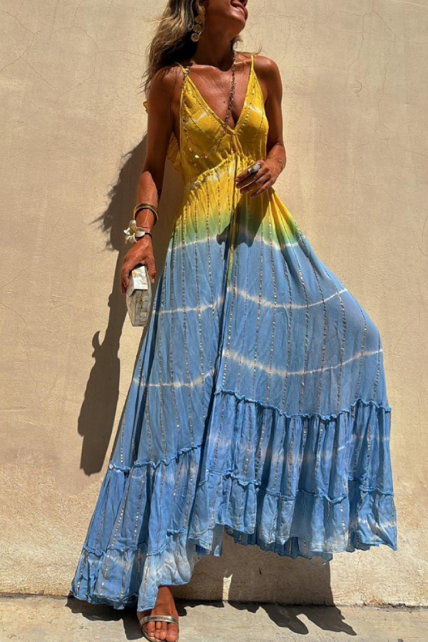 LM | Gold Lurex Tie-Dye Maxi Dress
