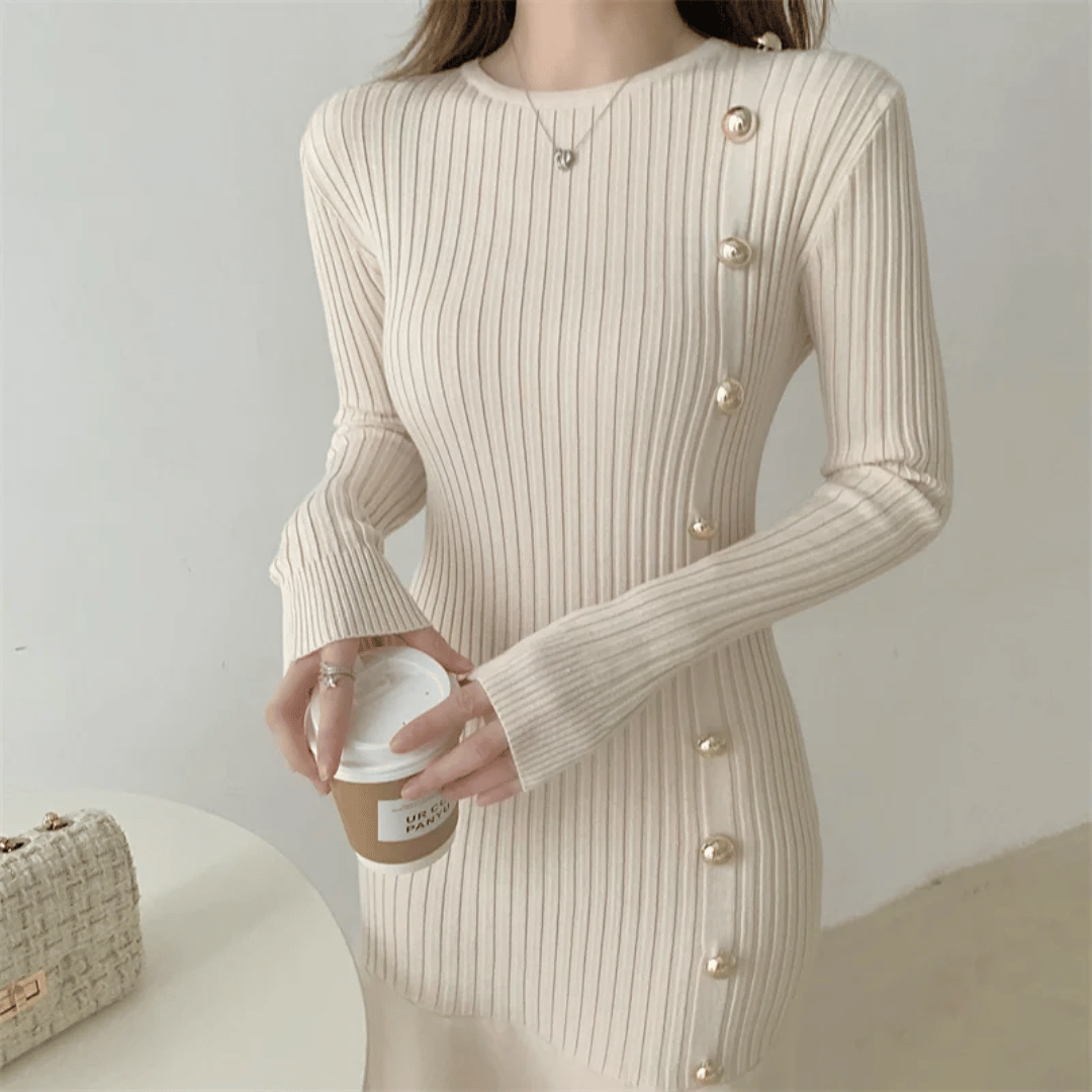 LM | elegant ribbed midi dress for women
