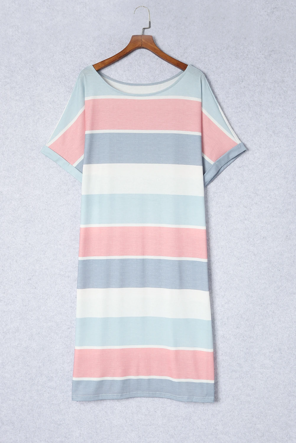 LM | Multicolor Striped Color Block Loose Fit Half Sleeve Maxi Dress