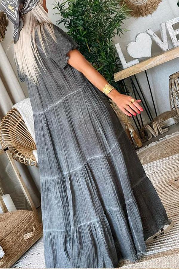 LM | Cotton and Linen Patchwork Casual Maxi Dress