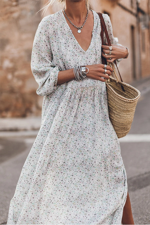 LM | Multicolor Floral V-Neck Slits Maxi Dress
