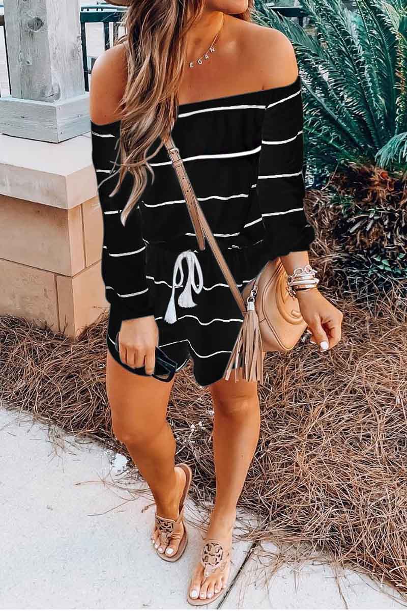 LM | Off the shoulder striped loose one-piece romper