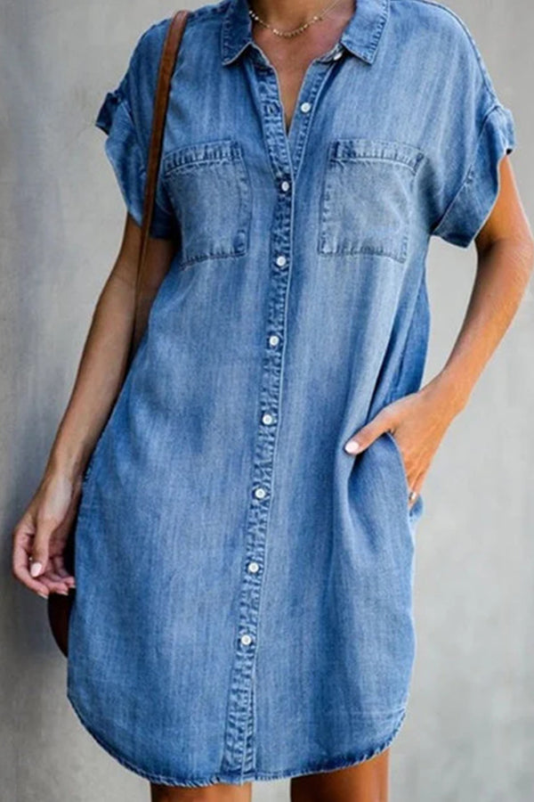 LM | short-sleeved denim midi dress