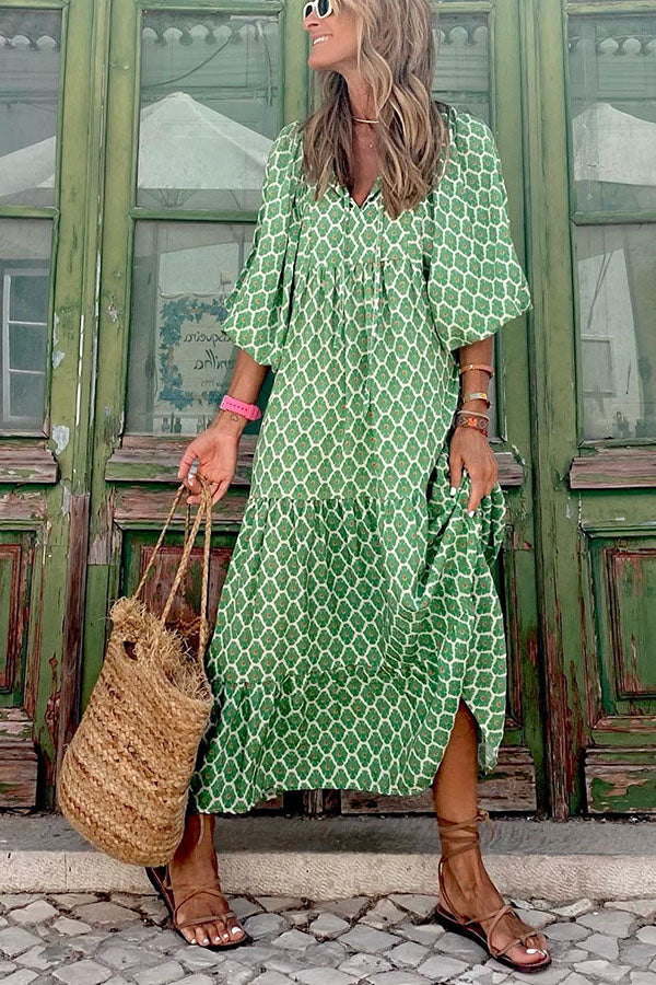 LM | Midi dress with puff sleeves
