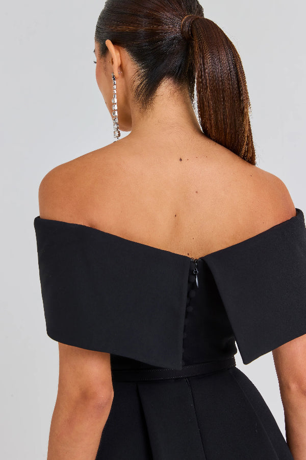LM | Elegant Evening Lapel Bandeau Detachable Belt Pocketed Mini Dress