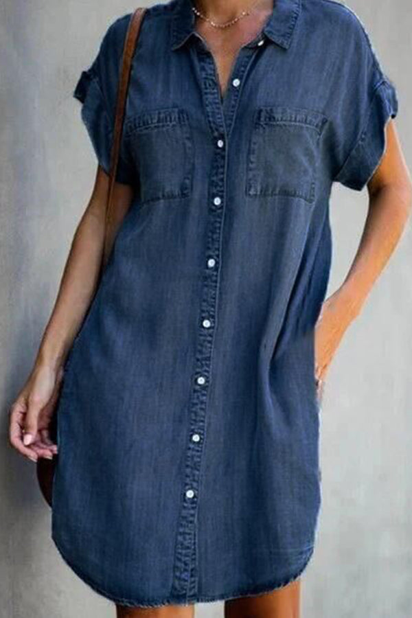 LM | short-sleeved denim midi dress