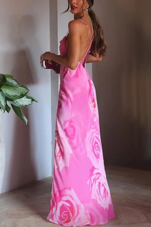 LM | You Get The Picture Floral Cowl Neck Flowy Slit Maxi Dress