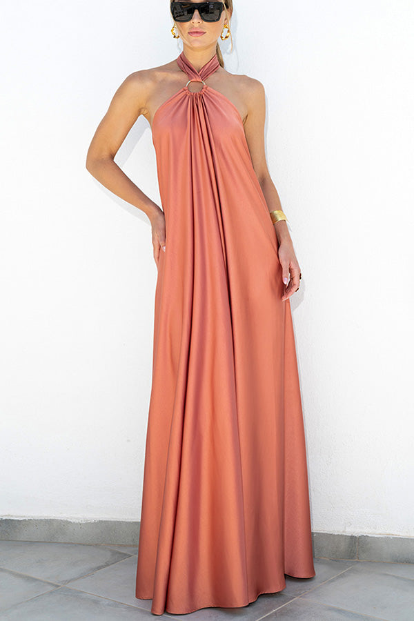 LM | Elegant and fabulous satin halter backless party / vocation maxi dress
